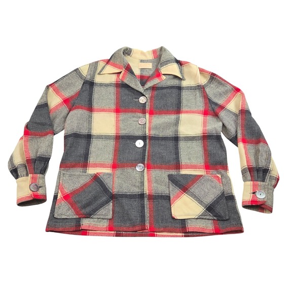 Pendleton Jackets & Blazers - Pendleton 49er Shirt Jacket Womens L Red Gray Plaid Vintage 50s 60s Shacket